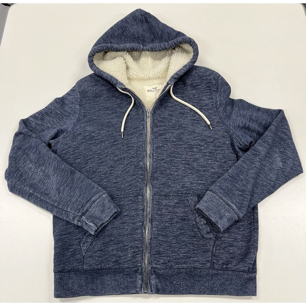 Men's Hollister Blue Sherpa Lined Zip-up Hoodie, Large